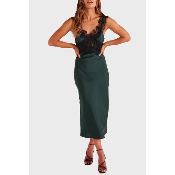 MINKPINK Dresses & Skirts - NEW MINKPINK erin lace trim midi dress in emerald green